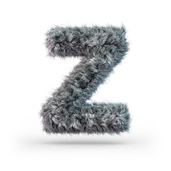 Uppercase fluffy and furry gray font. Letter Z. 3D
