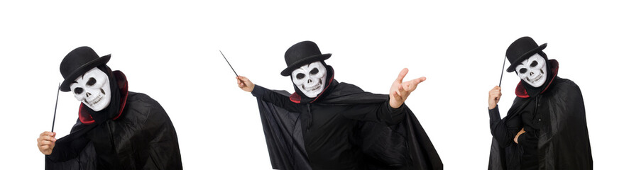 Man in horror costume with mask isolated on white