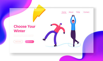 Winter City Activities Website Landing Page. Snow Outdoors People Skating, Walking, Family Holidays Fun and Urban Events. Christmas Holiday, New Year Web Page Banner. Cartoon Flat Vector Illustration