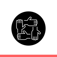Together vector icon, four hand symbol