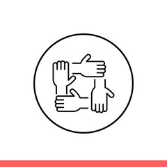 Together vector icon, four hand symbol