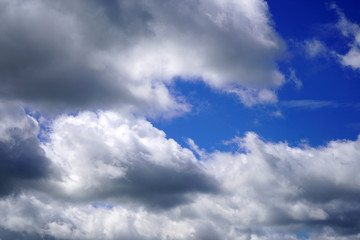 White fluffy clouds with a blue sky background