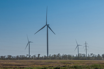 Wind power stations work in the field