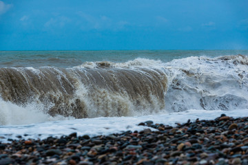 Stormy sea waves breaking near the coast, Batumi