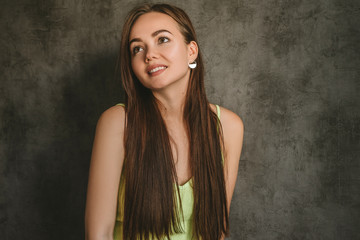 Brunette girl on seom fne smiling, vintage tinted