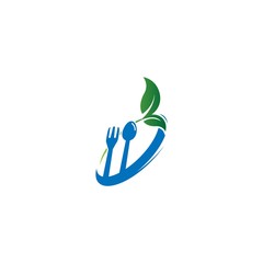 Organic logo. Leafs in hand logo. Natural products logo. Cosmetics icon. fork logo