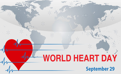 World heart day with red, blue, dark grey heart and world sign vector design