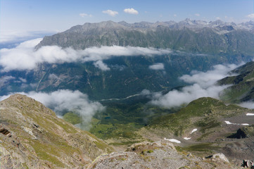 View from mountain lookouts near dombay in the greater caucasus, norther caucasus, can be reached by hiking or with a cable car, raw original