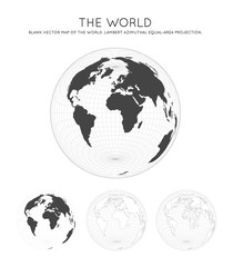 Map of The World. Lambert azimuthal equal-area projection. Globe with latitude and longitude lines. World map on meridians and parallels background. Vector illustration.
