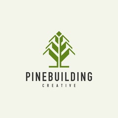 pine trees and logo buildings - design vectors on a light background