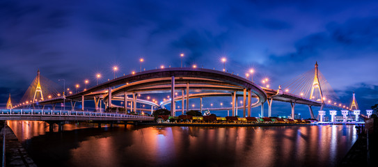 Fototapeta premium Bhumibol Bridge, Bangkok, Thailand. September 14, 2019. 