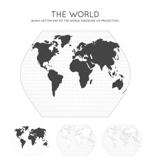 Map of The World. Ginzburg VIII projection. Globe with latitude and longitude lines. World map on meridians and parallels background. Vector illustration.