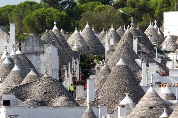 ALBEROBELLO, ITALY - AUGUST 28 2017: Overview of the city of Alberobello in Apulia region of Italy