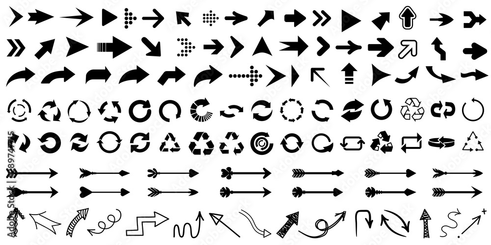 Poster Set arrow icon. Collection different arrows sign. Black vector arrows – for stock