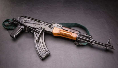 Egyptian AK47 with green sling shot in studio.