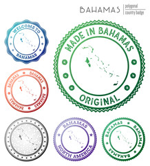 Bahamas badge. Colorful polygonal country symbol. Multicolored geometric Bahamas logos set. Vector illustration.