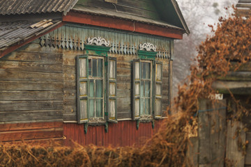 Rustic wooden house. Traditional russian village house.