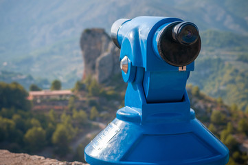 blue panoramic public binocular for panoramic view observe
