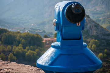blue panoramic public binocular for panoramic view observe