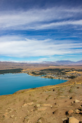Fototapeta na wymiar View of Lake Tekapo from Mount John observatory
