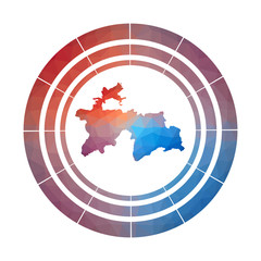 Tajikistan badge. Bright gradient logo of the country in low poly style. Multicolored Tajikistan rounded sign with map in geometric style for your infographics.