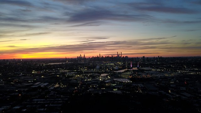 Sunset Over New York City As Seen From Bushwick NY