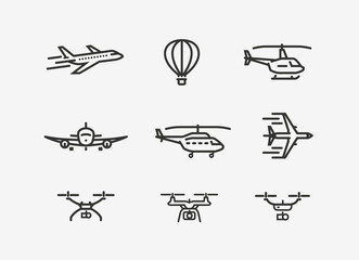Set of airplane icon. Transport symbol in linear style. Vector illustration © ~ Bitter ~