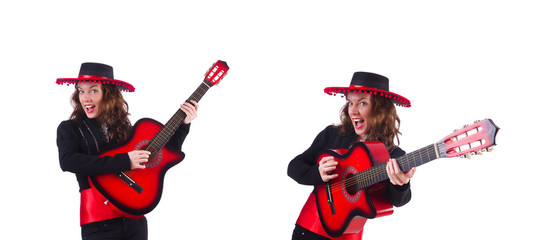 Guitar player isolated on the white