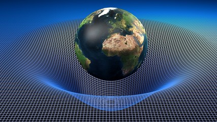 Planet Earth over a blue grid on black background - 3D rendering illustration