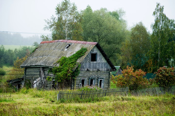 abandoned private house without windows in the village