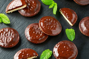 Jaffa cakes sweet cookies with orange and chocolate