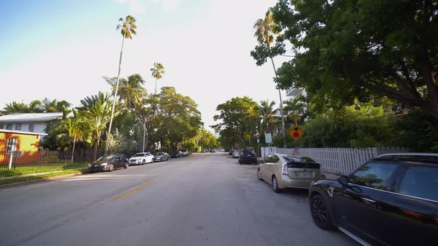 Driving through a residential neighborhood in Miami Beach Florida