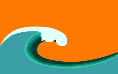 Big blue wave with orange background