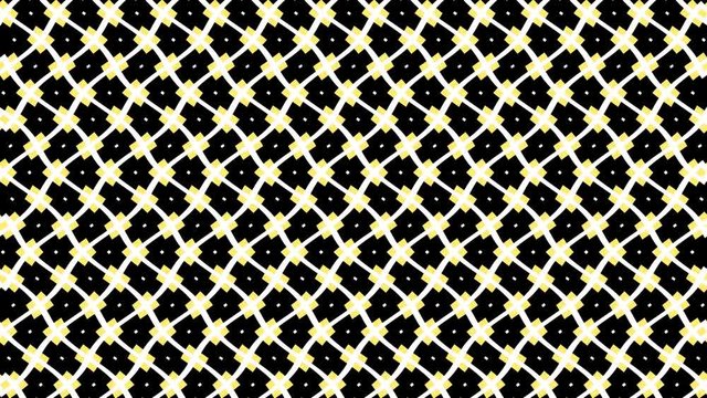 2D graphic video pattern with a horizontal wave effect that moves to the left, composed of designs and shapes with multicolored textures, in 4K 16: 9 format.