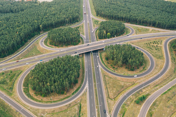 Aerial drone photography of highway intersection. 