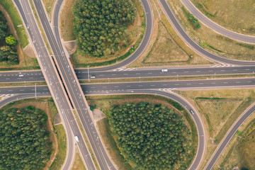 Aerial drone photography of highway intersection. 