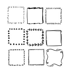 handdrawn square doodle frame collection vector