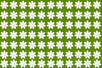 White flowers on green background seamless pattern
