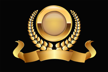 Gold medal laurel ribbons vector logo graphic design element