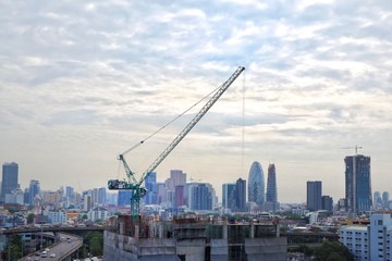 11 SEP 2019,Mobile Crane and tower crane in construction site , Bangkok , Thailand.     