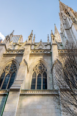 New York City, NY, USA - December, 2018 - The Cathedral of St. Patrick is a decorated Neo-Gothic-style Roman Catholic cathedral church in the United States, located at Fifth Avenue.