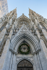 New York City, NY, USA - December, 2018 - The Cathedral of St. Patrick is a decorated Neo-Gothic-style Roman Catholic cathedral church in the United States, located at Fifth Avenue.
