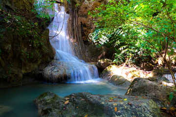 Erawan Waterfall on deep forest and natural complete