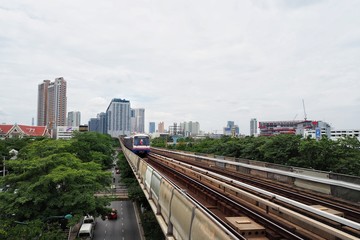 11 SEP 2019 , BTS Sky Train is running in downtown of Bangkok at Chatuchak or Mo Chit station , Bangkok , Thailand. 