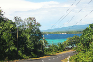 Road trip around Savaii Island, Samoa. Beautiful ocean with blue gradient colour.