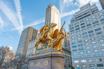 New York City, NY, USA - December, 2018 - William Tecumseh Sherman Memorial are outdoor sculptures...