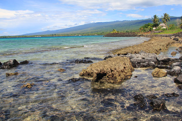 Beautiful pacific ocean road from south coast road of Savai'i, Samoa.