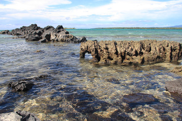 Beautiful pacific ocean road from south coast road of Savai'i, Samoa.