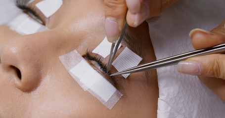 Eyelash extension on the female eye