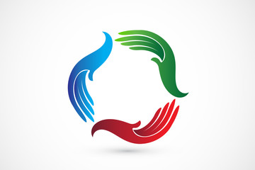 Logo hands teamwork meeting helping people vector